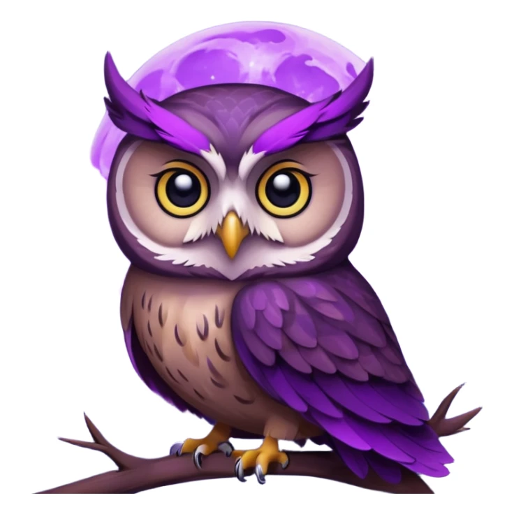 night time scene with purple moon and owl  sticker