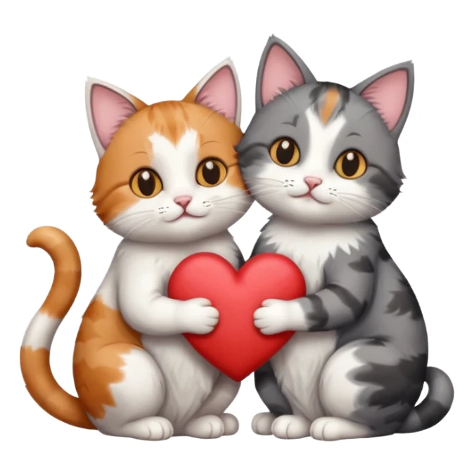 Cat hugging smaller cat they hold heart sticker