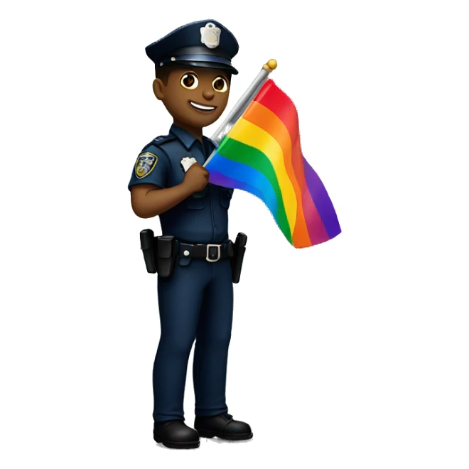 Police officer holding pride flag sticker
