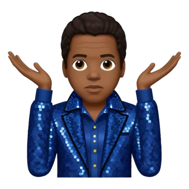 Jay-Z with dark brown hair, dark blue sequin outfit sticker