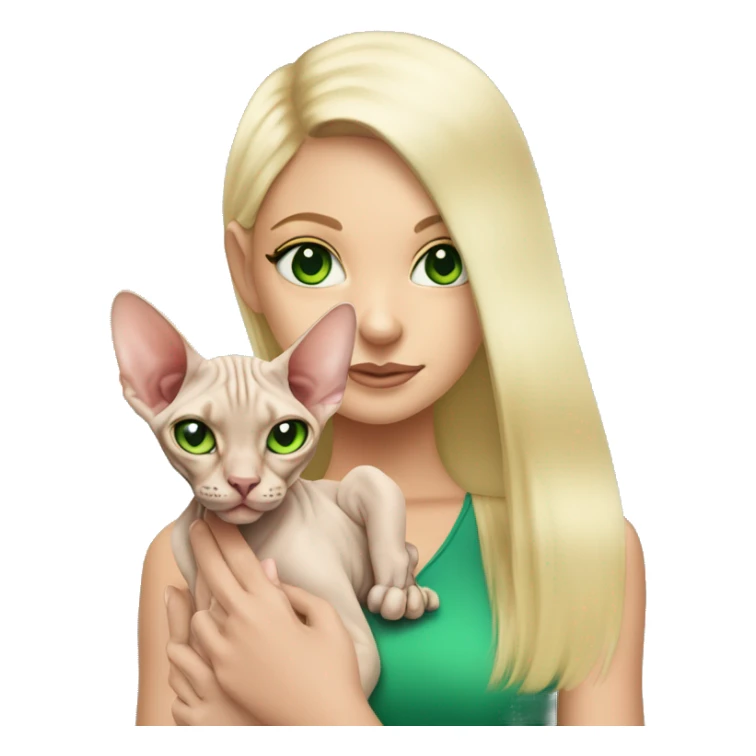Sphynx cat with green eyes being held by pretty blonde girl  sticker