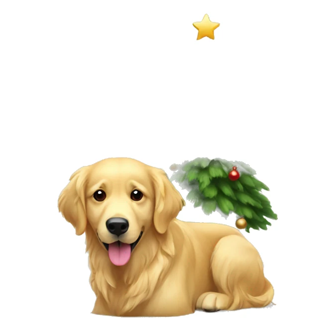 christmas golden retriever with christmas tree  sticker