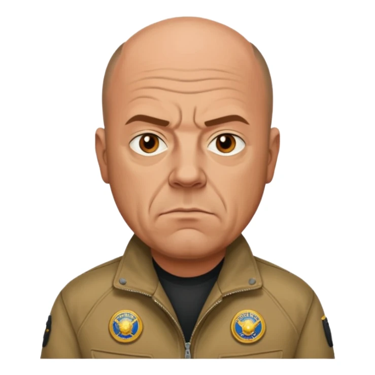 Create a realistic portrait of Hank Schrader in a DEA jacket with determined look. sticker