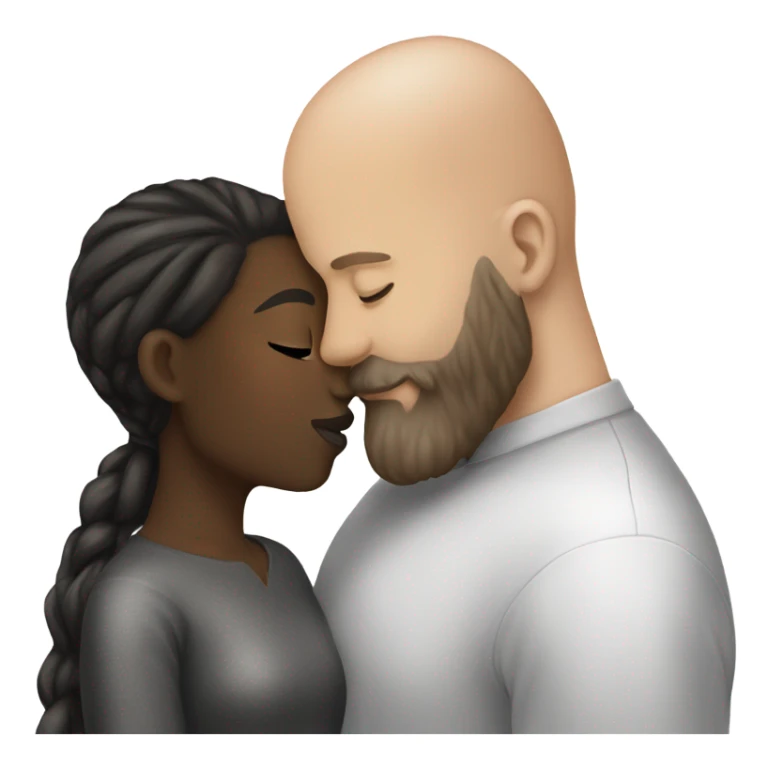White girl brunette kissing black bald man with beard sticker