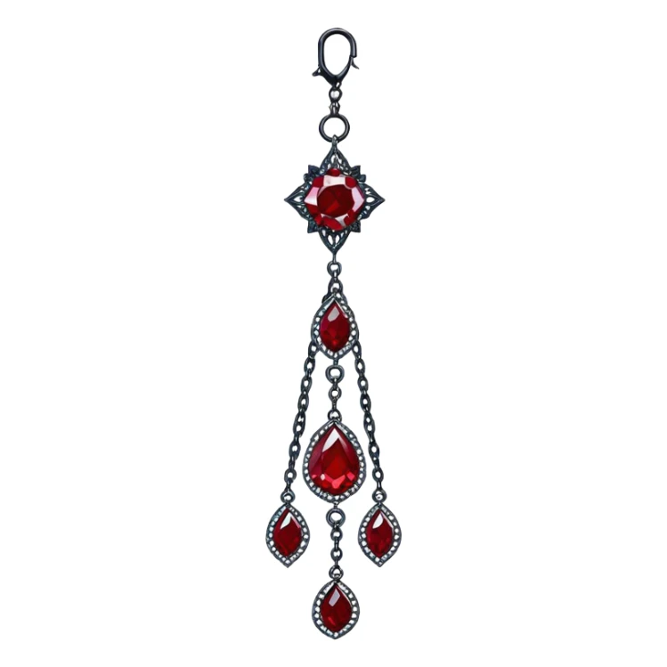Epic Hanging suncatcher, chains with shiny sparkly with ruby-gemstones and obsidian-gemstones,  sticker