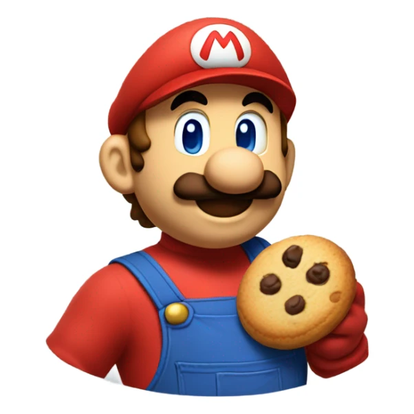 Mario as t shirt red and blue eating a cookie sticker