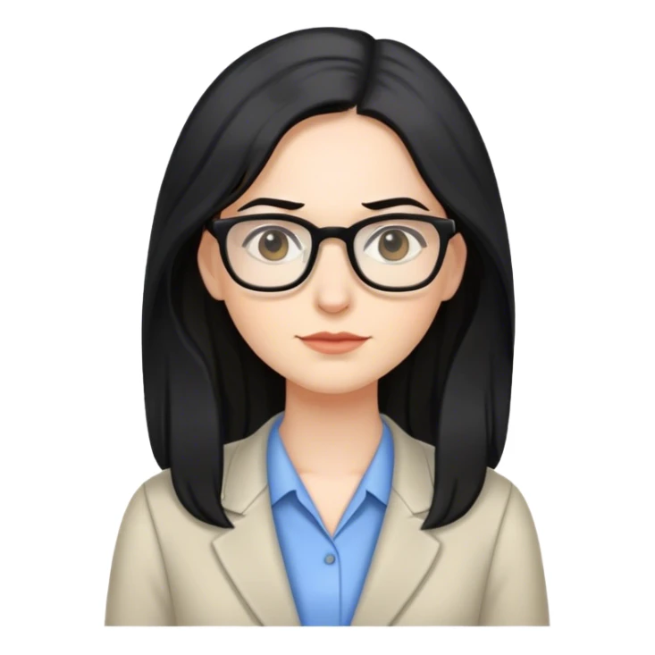 pale female teacher with long black hair, wearing glasses sticker