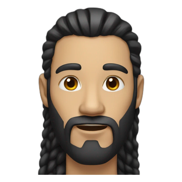 a man with long black hair, a beard and piercing in mouth sticker