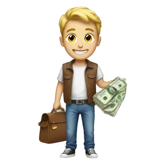 smiling boys in casual wear with money sticker