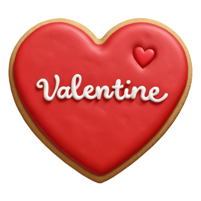 Heart-shaped cookie with smooth red icing, write 'Happy Valentine's day' on top of the red icing in white icing sticker