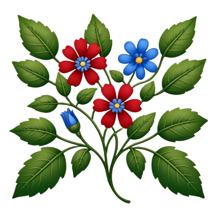 dull green leaves & red & blue flowers filigree design, extremely detailed, complex design sticker