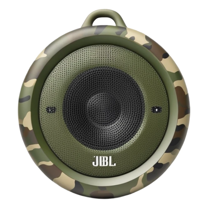 Minimalist JBL Clip 4 speaker with digital camouflage pattern, iOS emoji style sticker