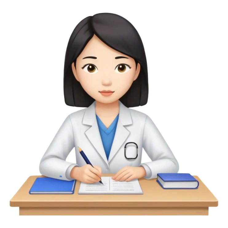 asian woman taking an exam sticker