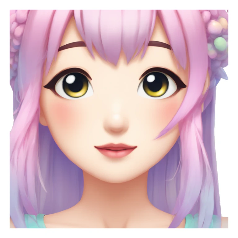 Gorgeous anime style shojo character with blushing face aesthetic and pretty colorful shiny gradient pastel hair trending style sticker