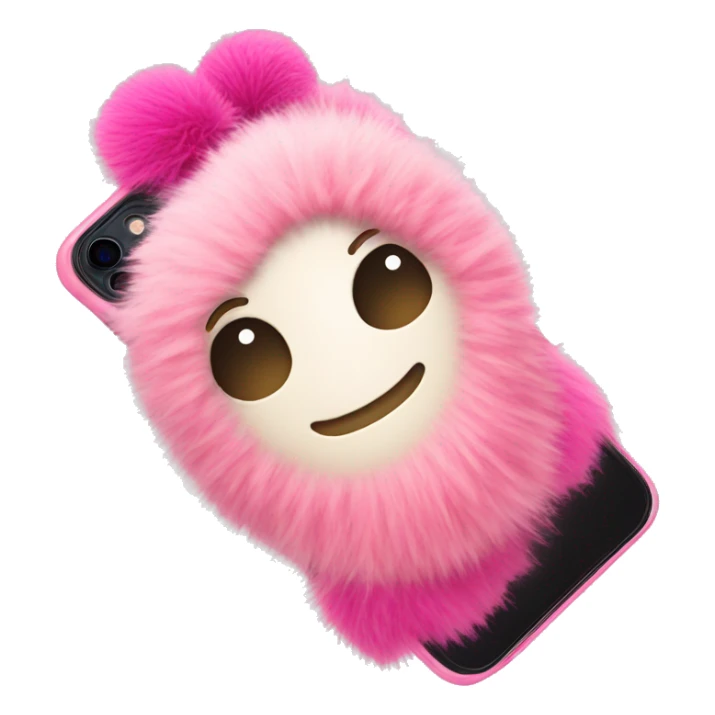 iphone with a pink phone case and a pom pom keychain  sticker