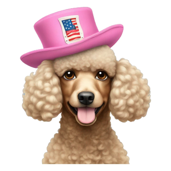 a poodle with pink fur wearing an american revolution style hat sticker