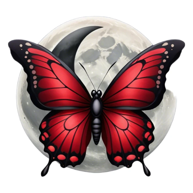 Gothic-style butterfly with dark red silk wings, and a black moon in the background sticker