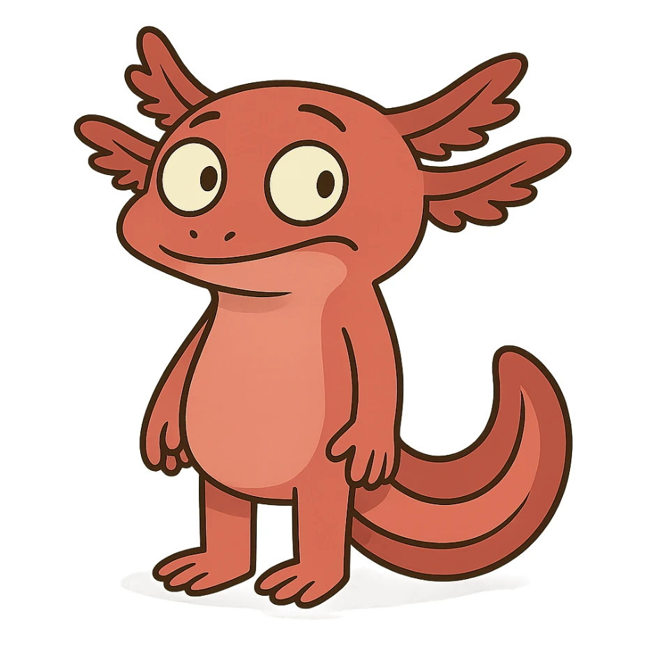 red axolotl, cartoon style sticker
