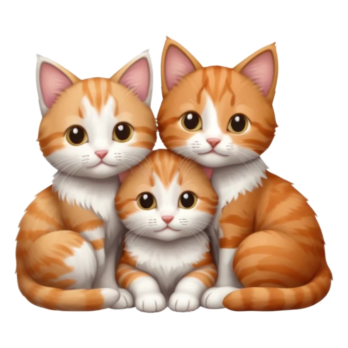 3 kittens cuddling together all different colours, the first one is grey and white, the second is ginger and white and the third is brown tabby and white sticker