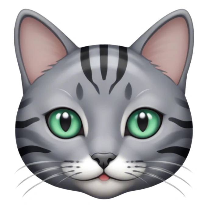 gray cat with black stripes, white paws, blue-green eyes sticker