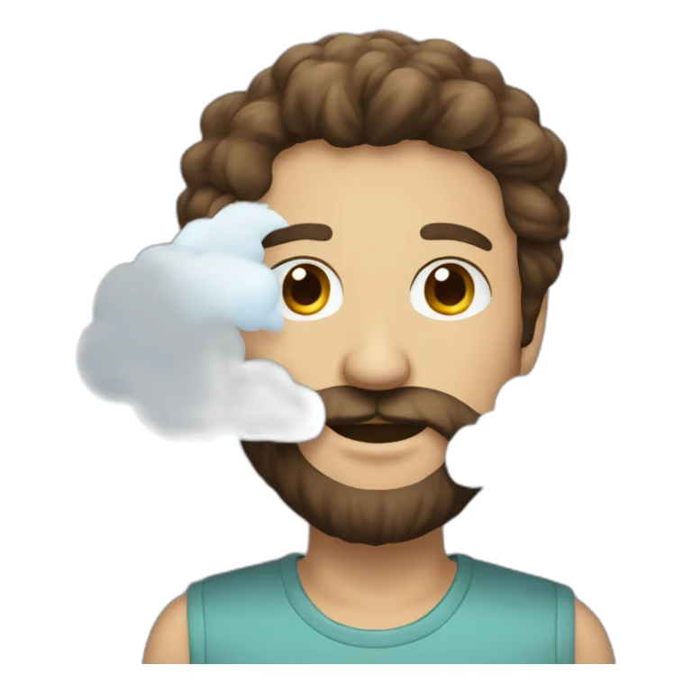 A Man with brown hair a Beard and a cloud in front of his face sticker