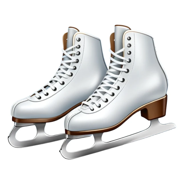 An icon showing In the background, twinkling lights, winter trees, and cheering spectators create a festive atmosphere. a pair of elegant ice skates gliding across a smooth, frozen rink with snowflakes in the air. Transparent background highlights the grace and charm of ice skating. sticker