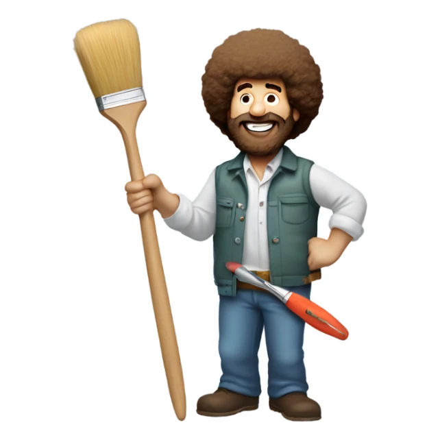 bob ross with a paintbrush thats covered in paint sticker