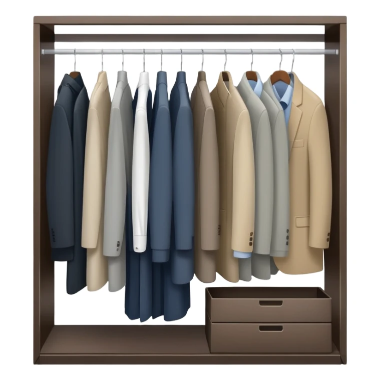 Minimalist wardrobe closet slightly open showing neatly hung professional jackets and shirts inside, organized sticker