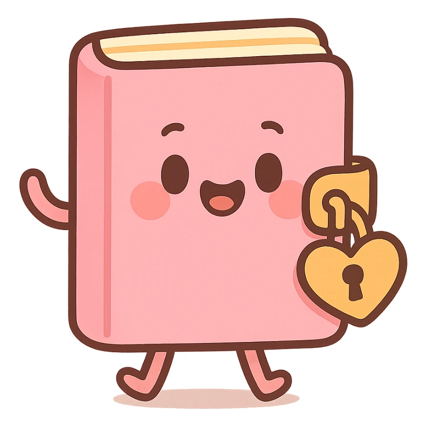 cute pink diary with a heart lock, kawaii style, pastel colors sticker