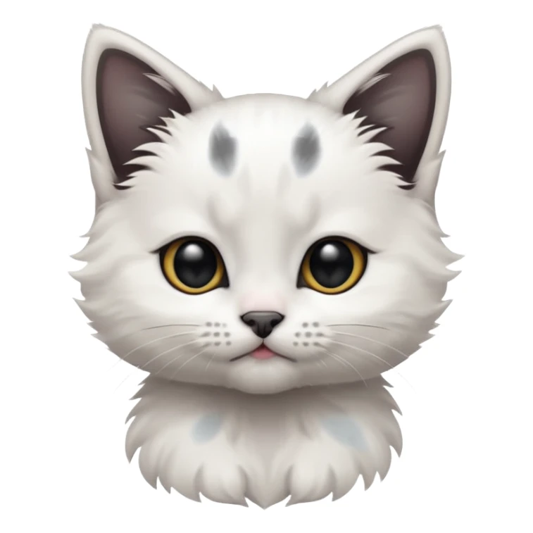 white kitten with a black spot on each ear and a black patch around its mouth, clean appealing style sticker