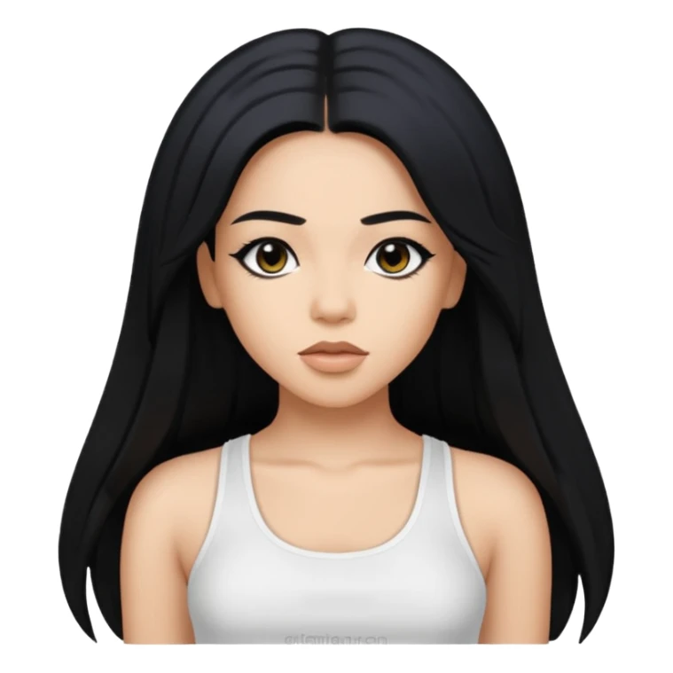 Aaliyah with long black hair, white crop top sticker