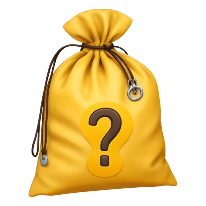 tied bag printed with q&a stuffed with yellow question marks sticker