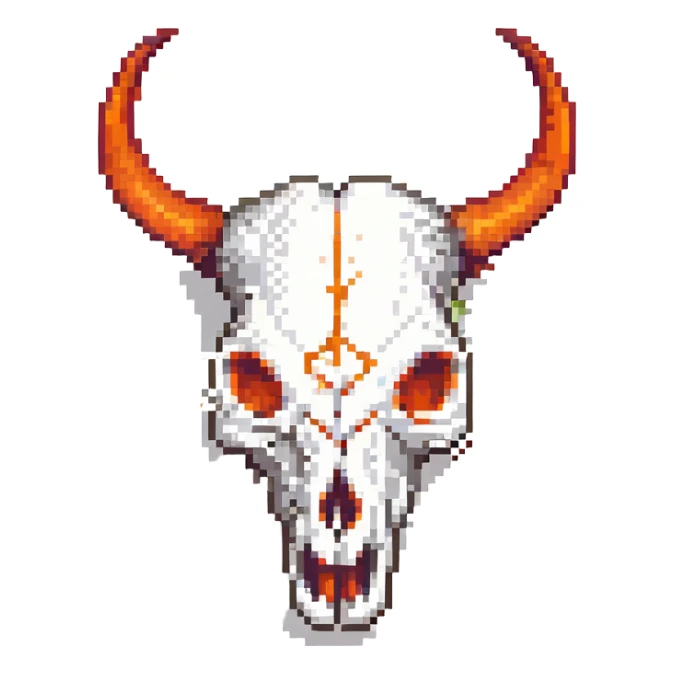 white bull skull with bright red-orange flaming horns sticker
