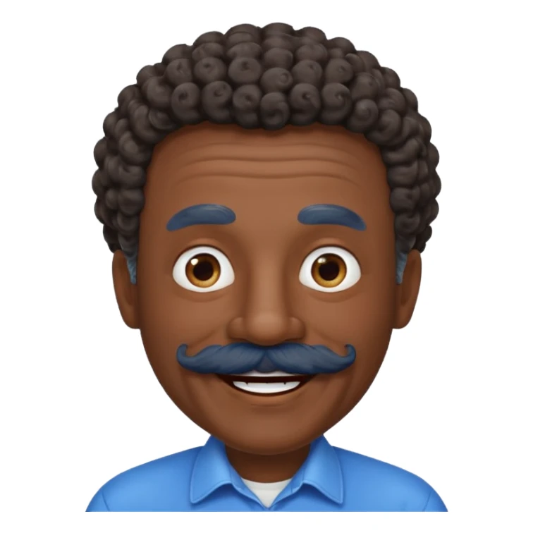 old guy with very curly short dark hair and big blue  mustache sticker