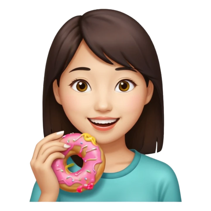 asian woman eating donut sticker