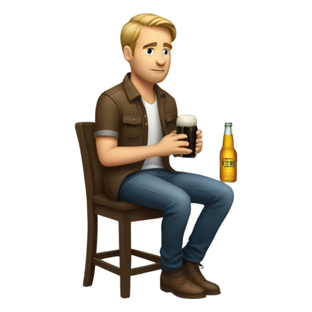 A white guy sitting on a barstool drinking a beer and looking at his phone  sticker