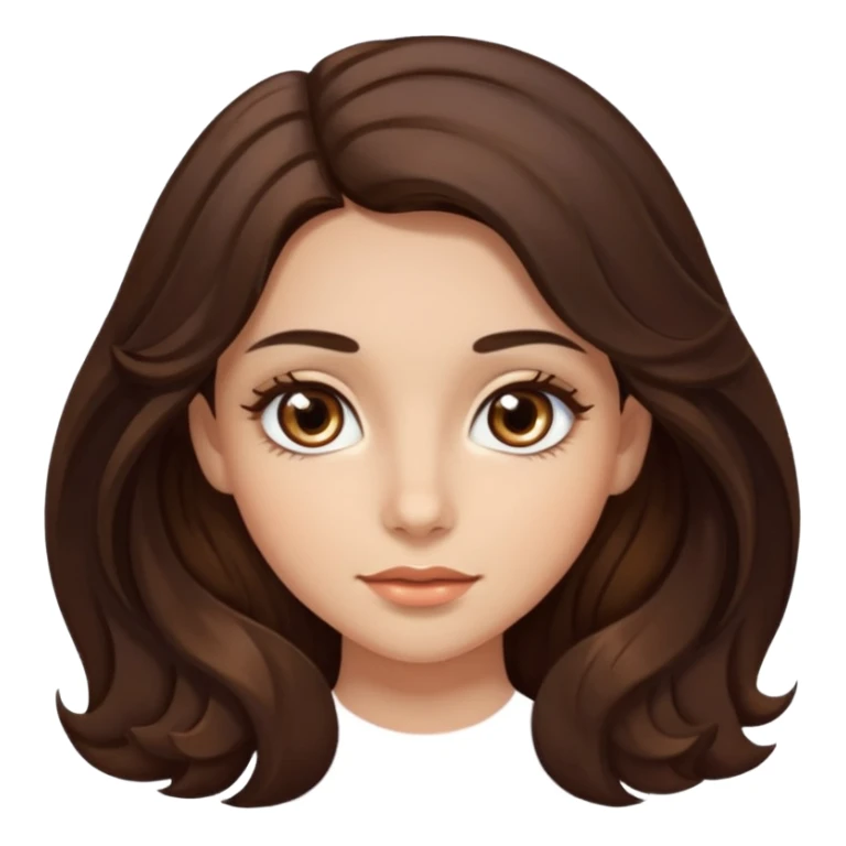 girl with wavy long dark brown hair, brown eyes, light to medium complexion, long lashes, almons shaped eye sticker