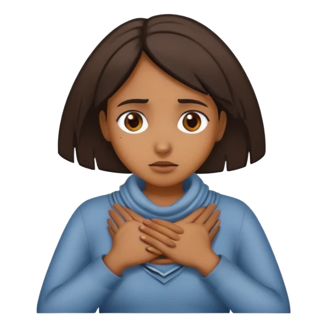 Brown Girl with both of her hands around her neck looking distressed  sticker