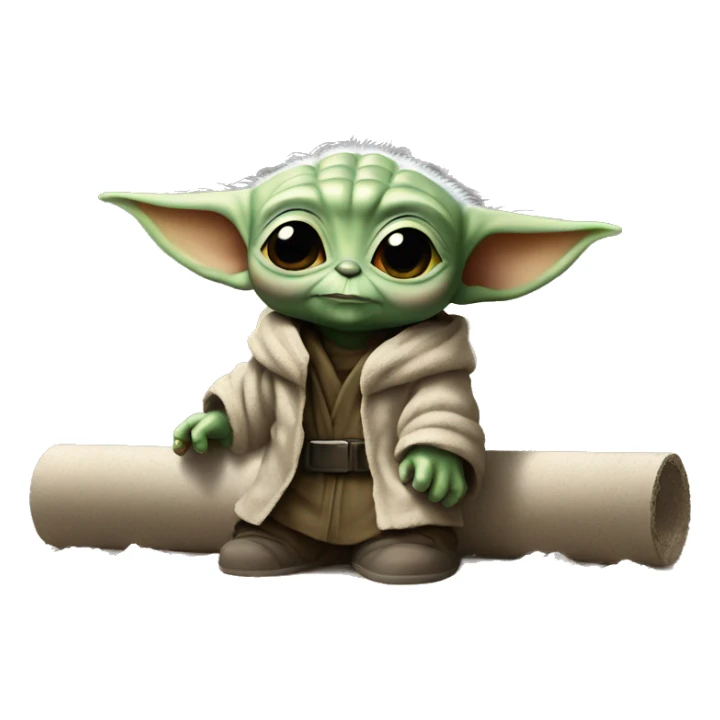 Baby Yoda works with a screed on construction sticker