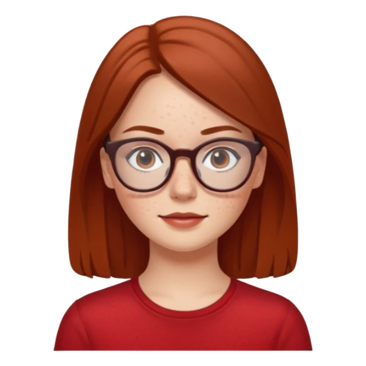 Make a white girl with freckles on her face, with glasses, light brown glasses, dark straight hair and with a red top sticker
