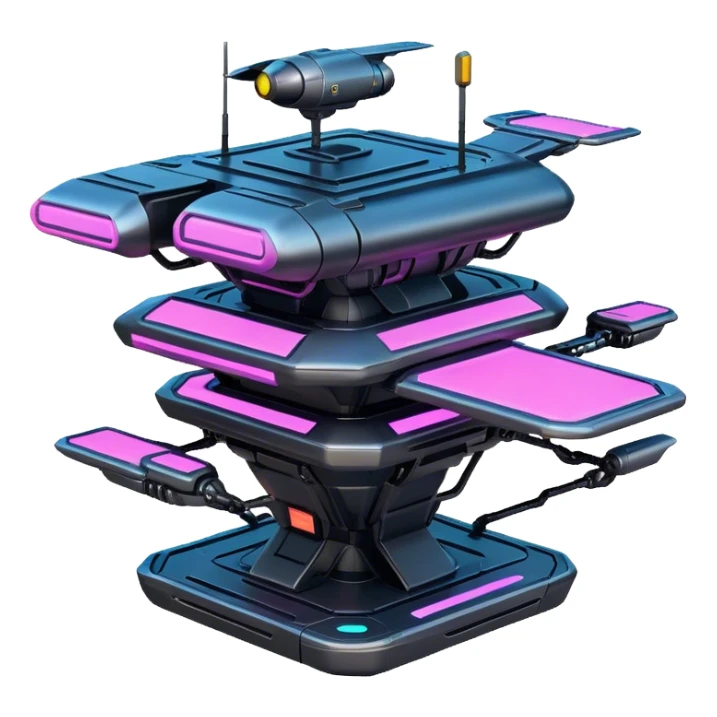 cyberpunk realistic flying platform building in space sticker