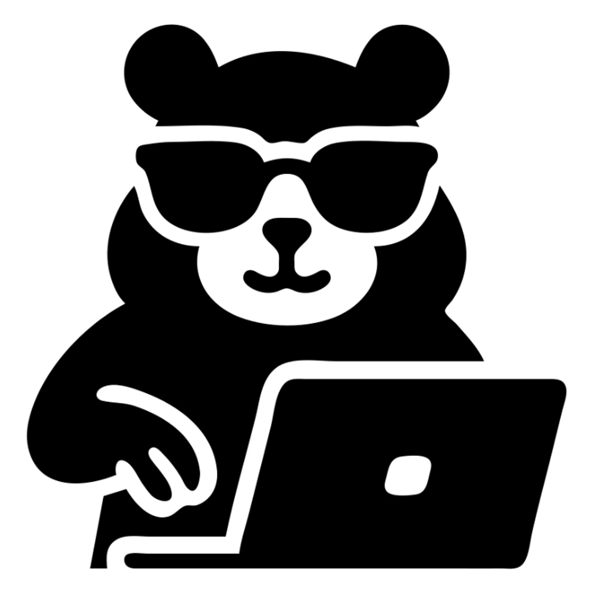 mature modern hamster with cool glasses, creating a design or making animations, showing creative action, solid black background, no overlap with other elements sticker