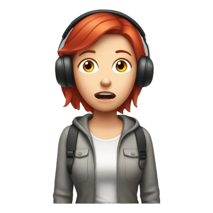 shocked white girl with red red hair and headset sticker