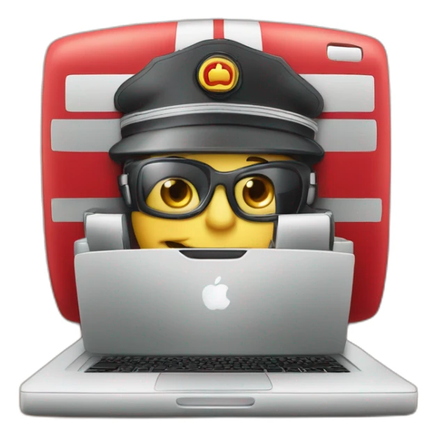 pompier français travaillant sur un ordinateur sticker