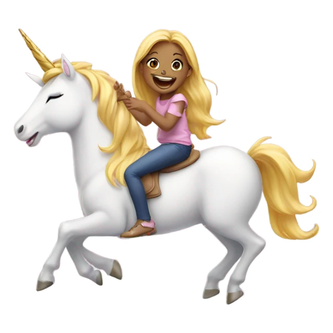 Cute girl laughing on a unicorn sticker