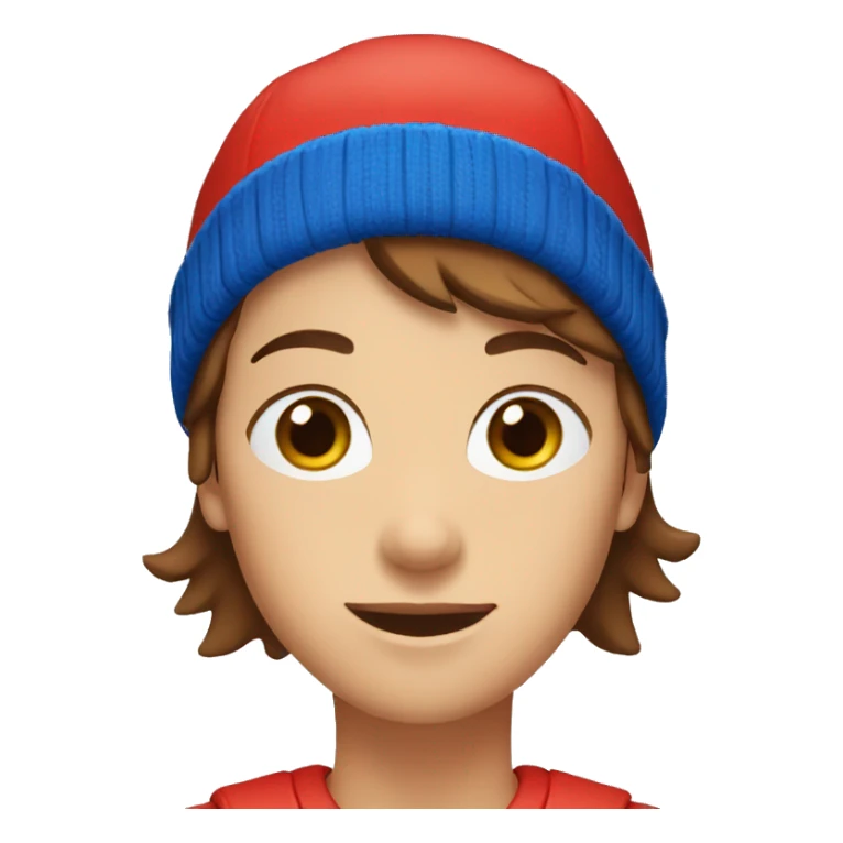 brown short hair, blue eyes wearing red beanie sticker