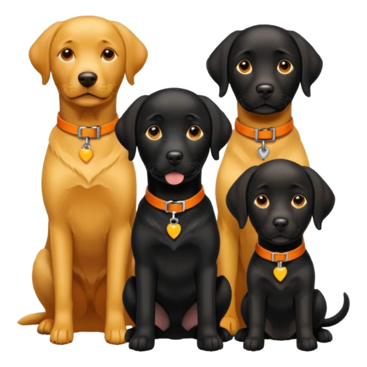 1 black labrador with yellow collar, 1 black labrador with orange collar, 2 dogs in 1 picture sticker