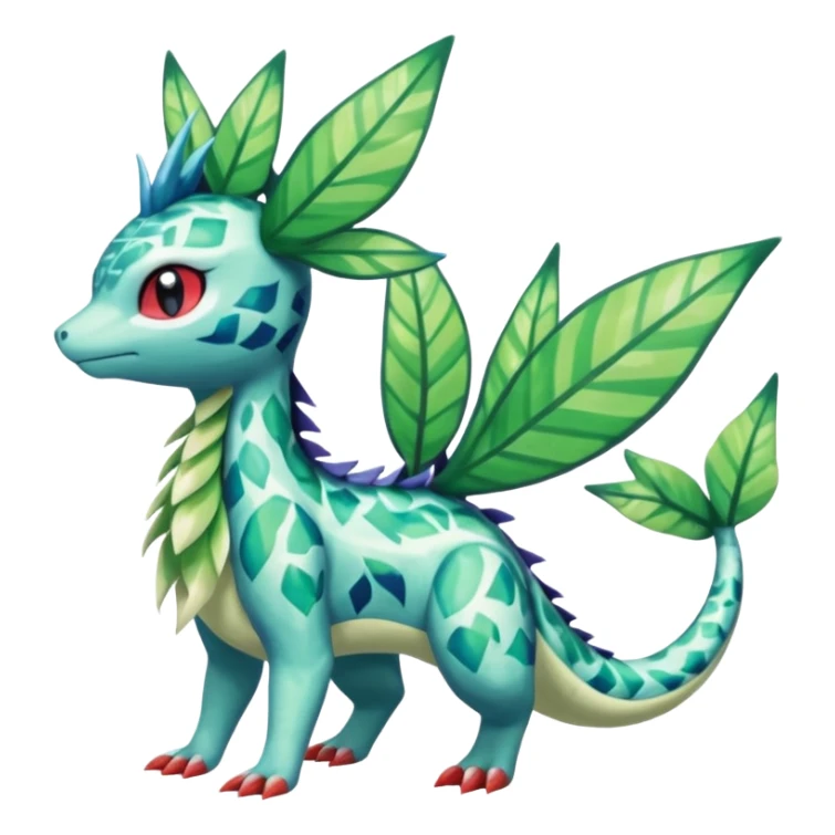 Shiny Scaley Marked Patterned Colorful Tropical Shaymin-Vaporeon-Sceptile-Flygon-Meloetta-Pokémon-Fakémon-fusion, full body sticker