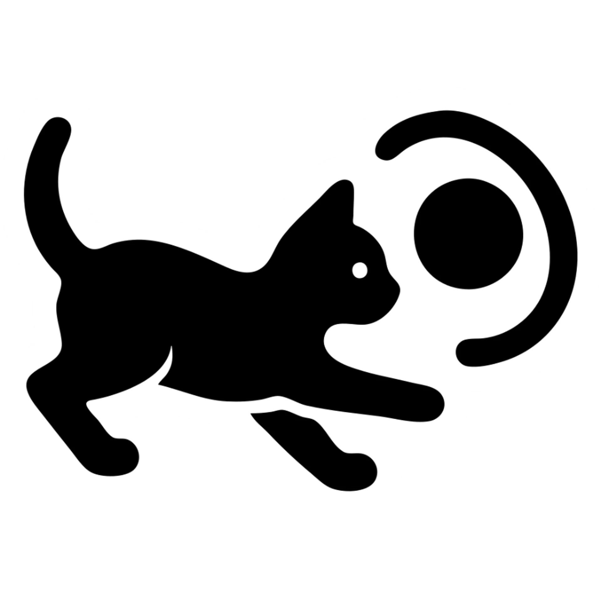 A cat chasing a ball that looks like the Enso speedrun logo sticker