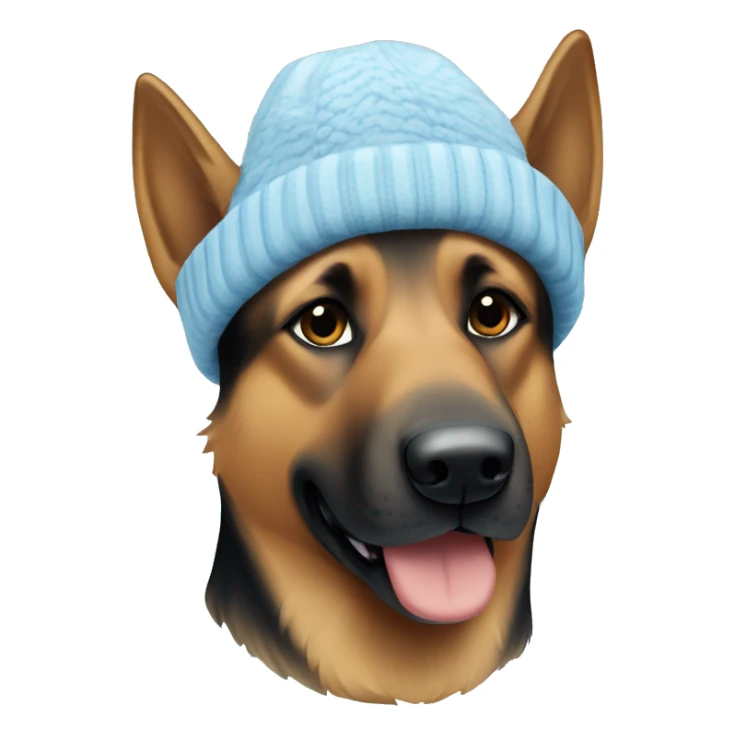 Brown German shepherd in a light blue winter hat sticker
